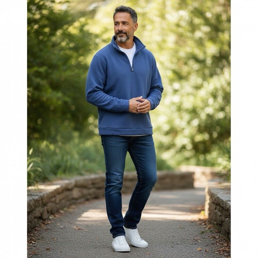Land’s End Men’s Serious Sweats Blue Half Zip Fleece Pullover